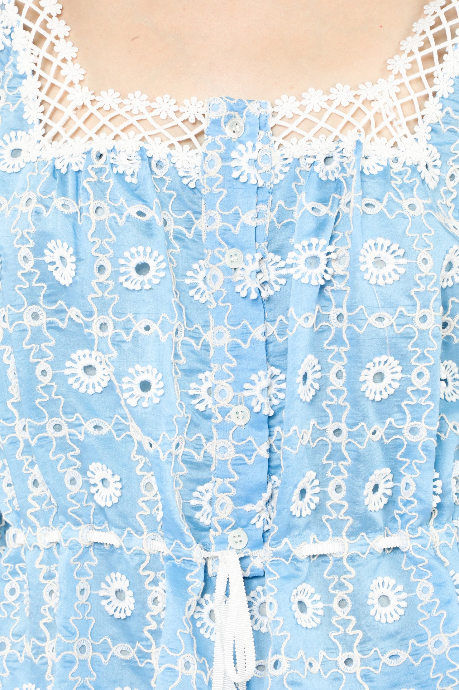 Anna Sui Lattice Lace Embroidery Tie Blouse