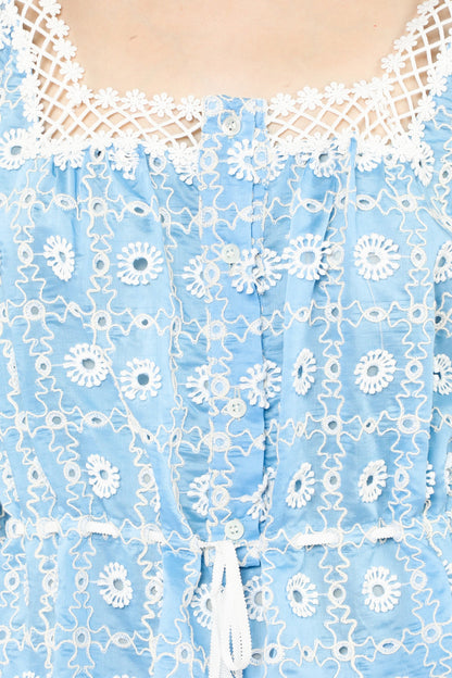 Anna Sui Lattice Lace Embroidery Tie Blouse