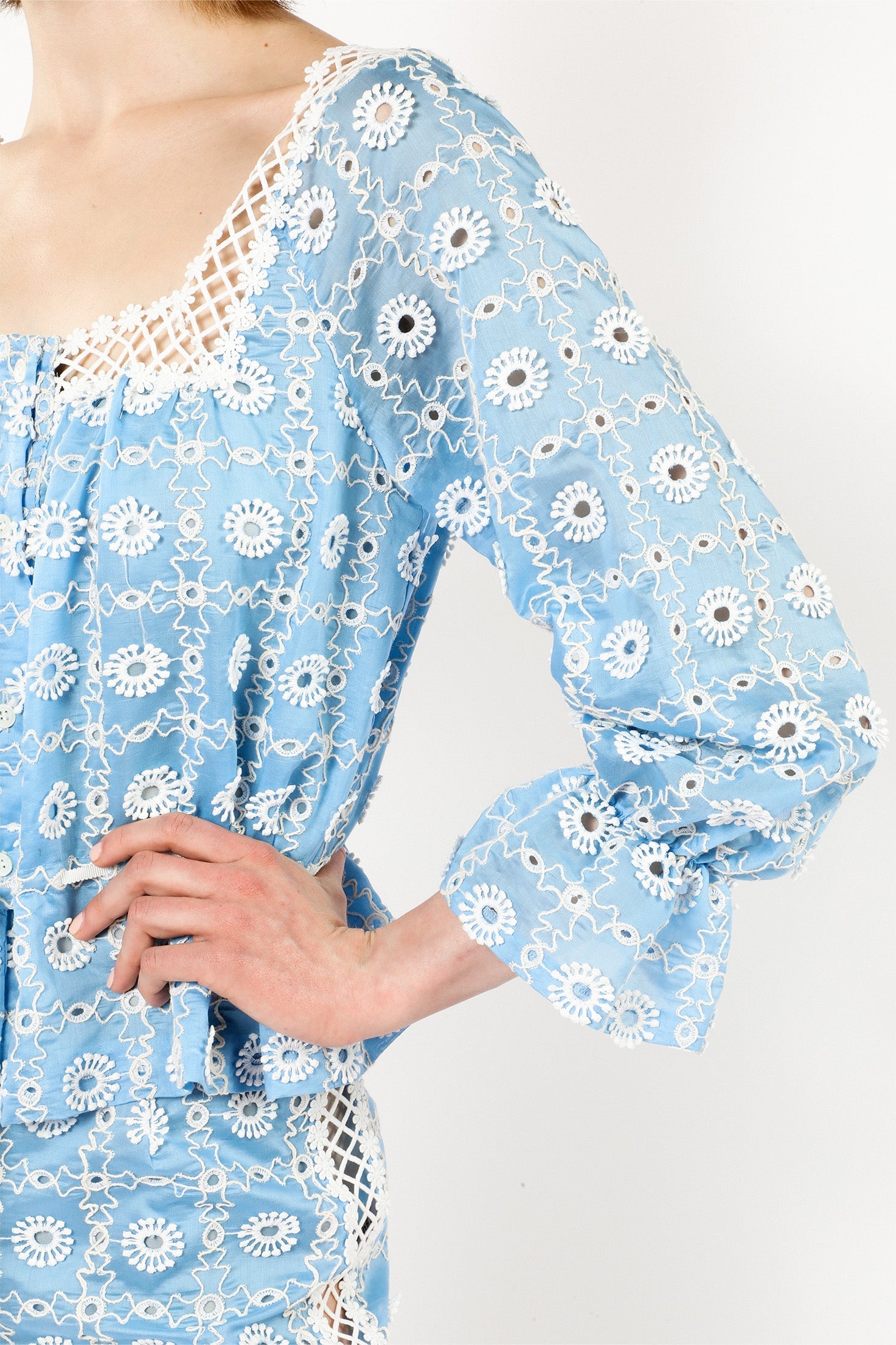 Anna Sui Lattice Lace Embroidery Tie Blouse