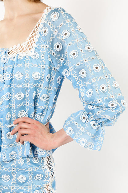 Anna Sui Lattice Lace Embroidery Tie Blouse