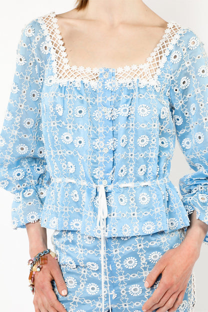 Anna Sui Lattice Lace Embroidery Tie Blouse