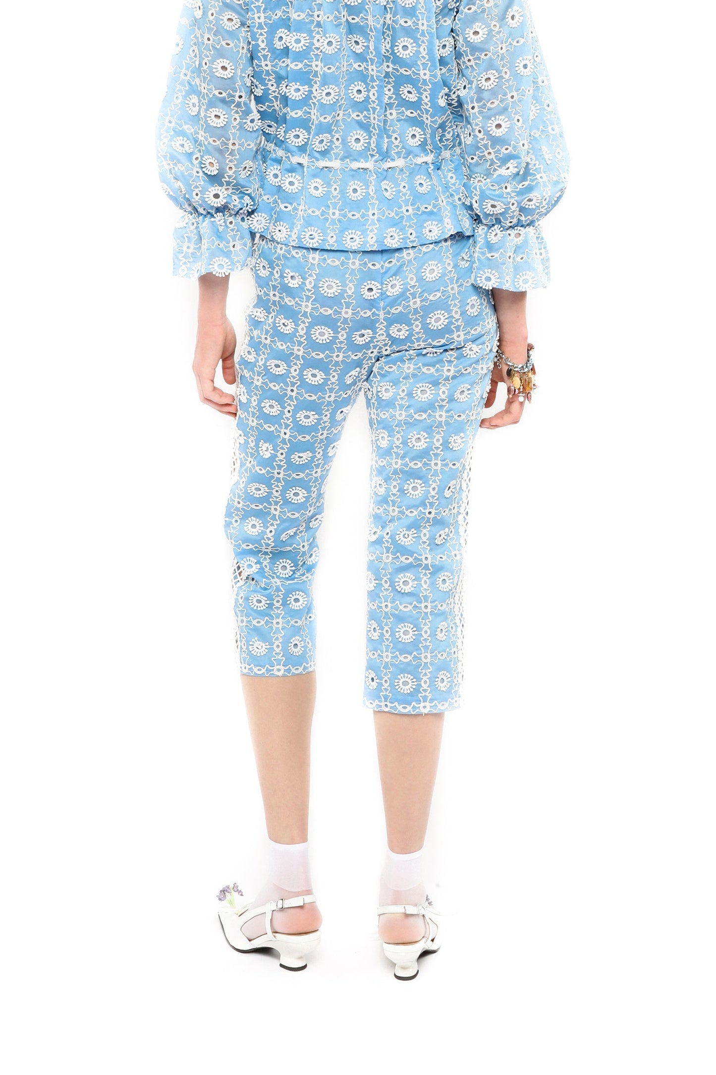 Anna Sui Lattice Lace Embroidery Capri Pants