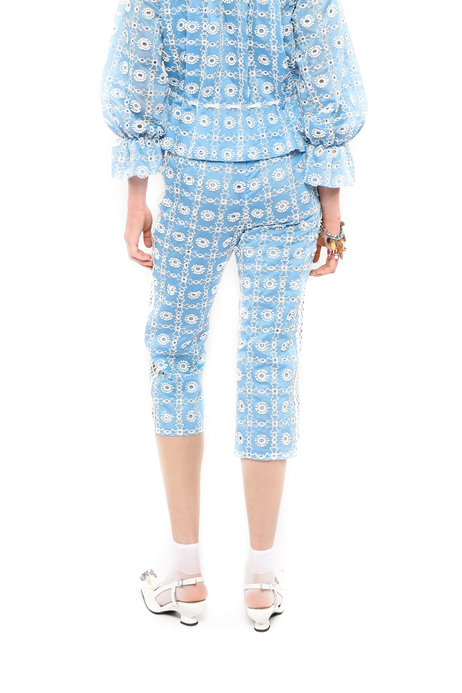 Anna Sui Lattice Lace Embroidery Capri Pants