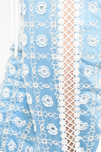 Anna Sui Lattice Lace Embroidery Capri Pants