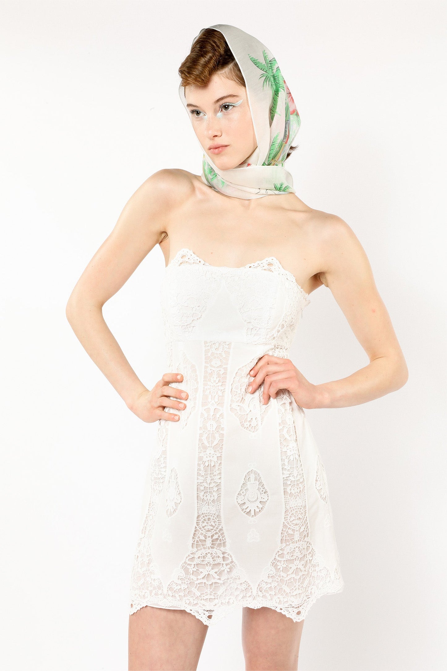 Anna Sui Applique Lace Combo Strapless Dress