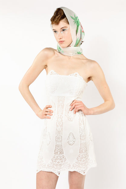 Anna Sui Applique Lace Combo Strapless Dress