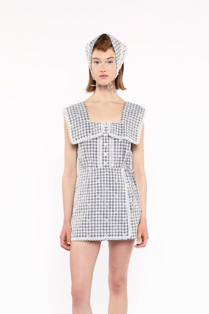 Anna Sui Daisy Embroidery on Gingham Tie Romper