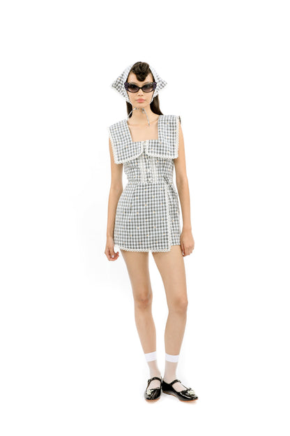 Anna Sui Daisy Embroidery on Gingham Tie Romper