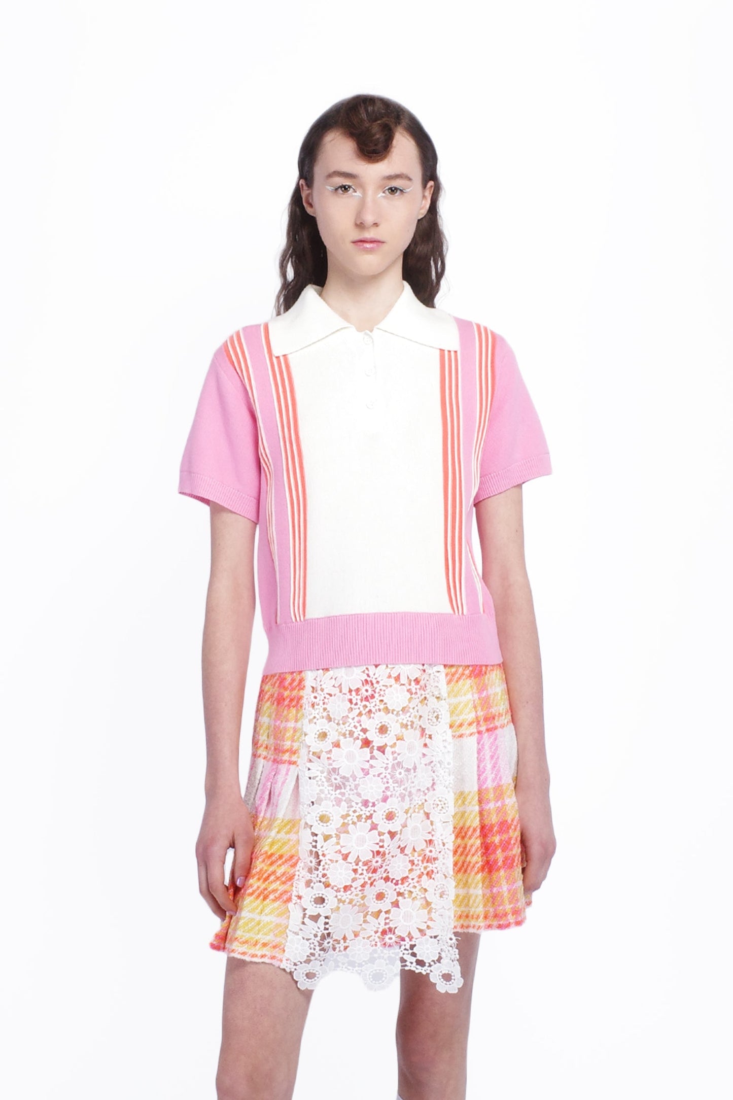 Anna Sui Amalfi Polo Knit Short Sleeve Top - Pink