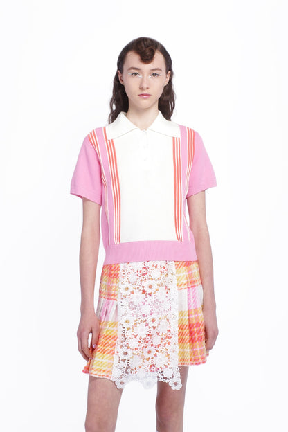 Anna Sui Amalfi Polo Knit Short Sleeve Top - Pink