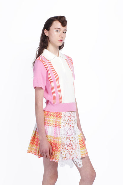 Anna Sui Amalfi Polo Knit Short Sleeve Top - Pink