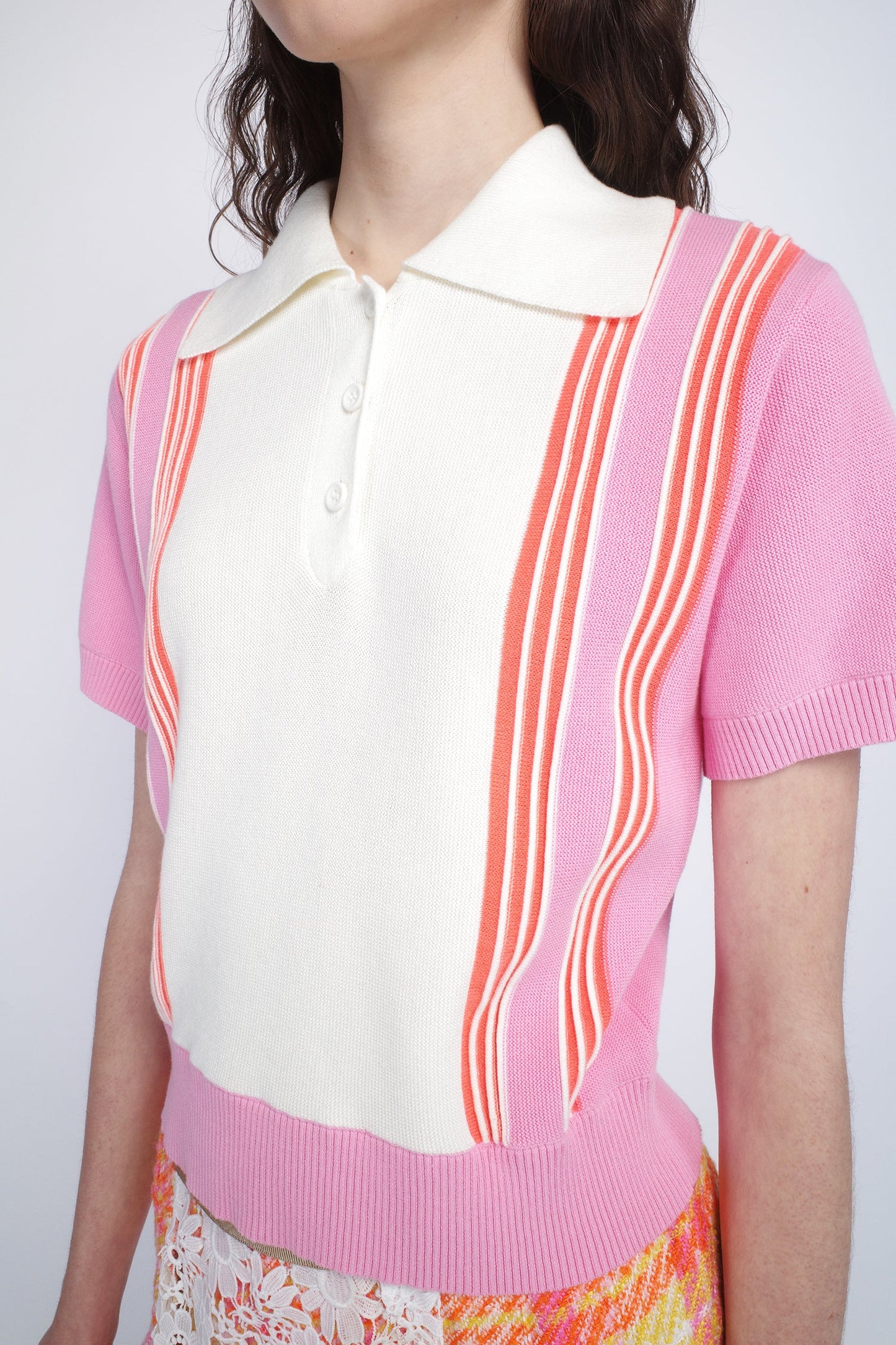 Anna Sui Amalfi Polo Knit Short Sleeve Top - Pink