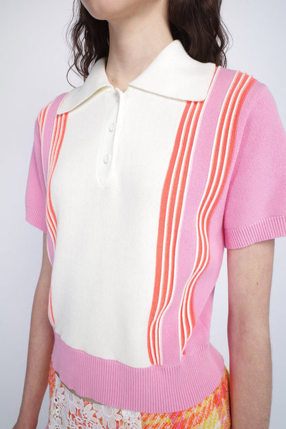 Anna Sui Amalfi Polo Knit Short Sleeve Top - Pink