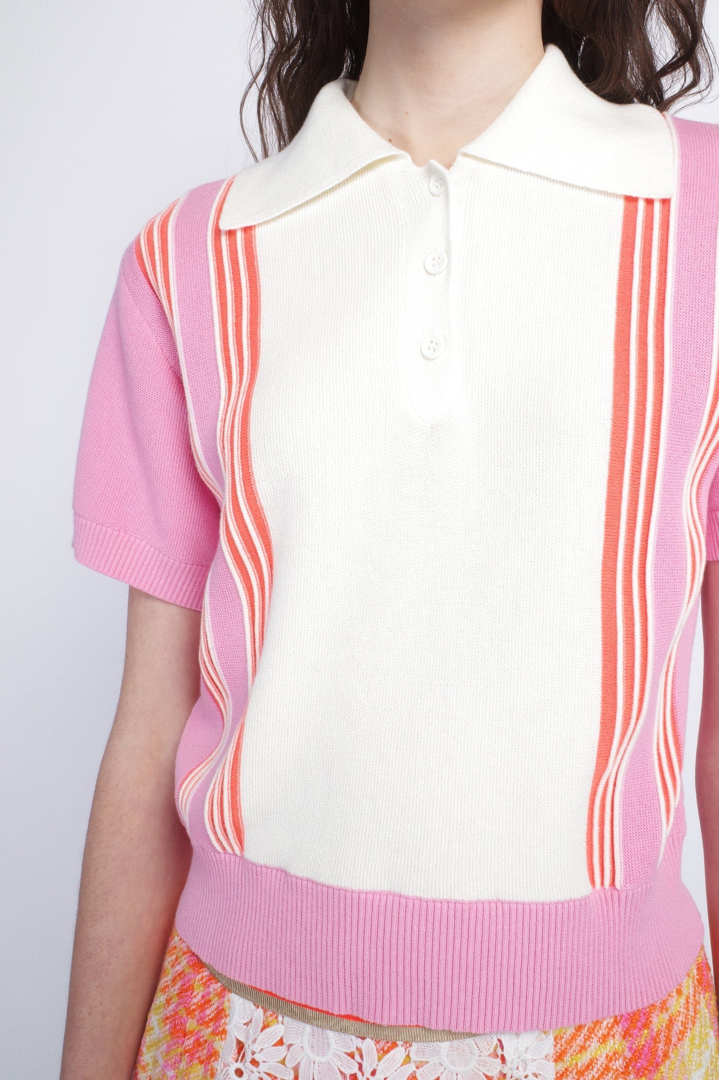 Anna Sui Amalfi Polo Knit Short Sleeve Top - Pink