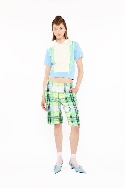 Anna Sui Amalfi Polo Knit Short Sleeve Top - Baby Blue