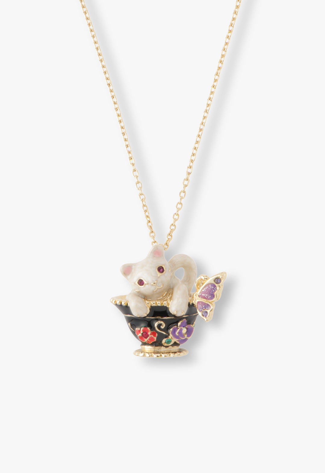 Anna Sui Jeweled Cat & Butterfly Chalice Necklace
