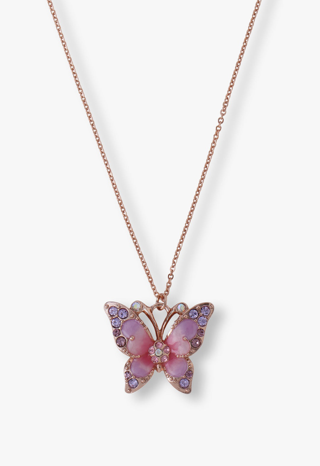 Anna Sui Pink & Lavender Butterfly Glow Necklace - Rose Gold