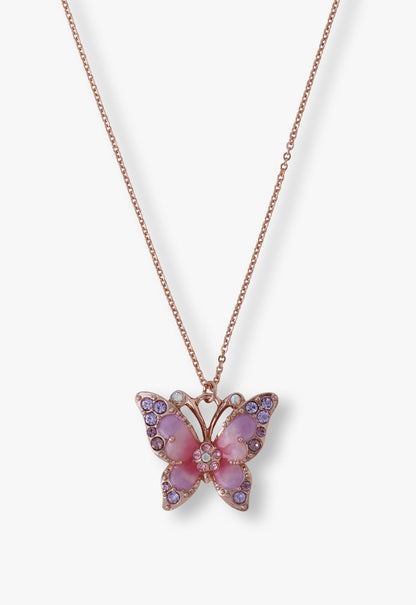 Anna Sui Pink & Lavender Butterfly Glow Necklace - Rose Gold