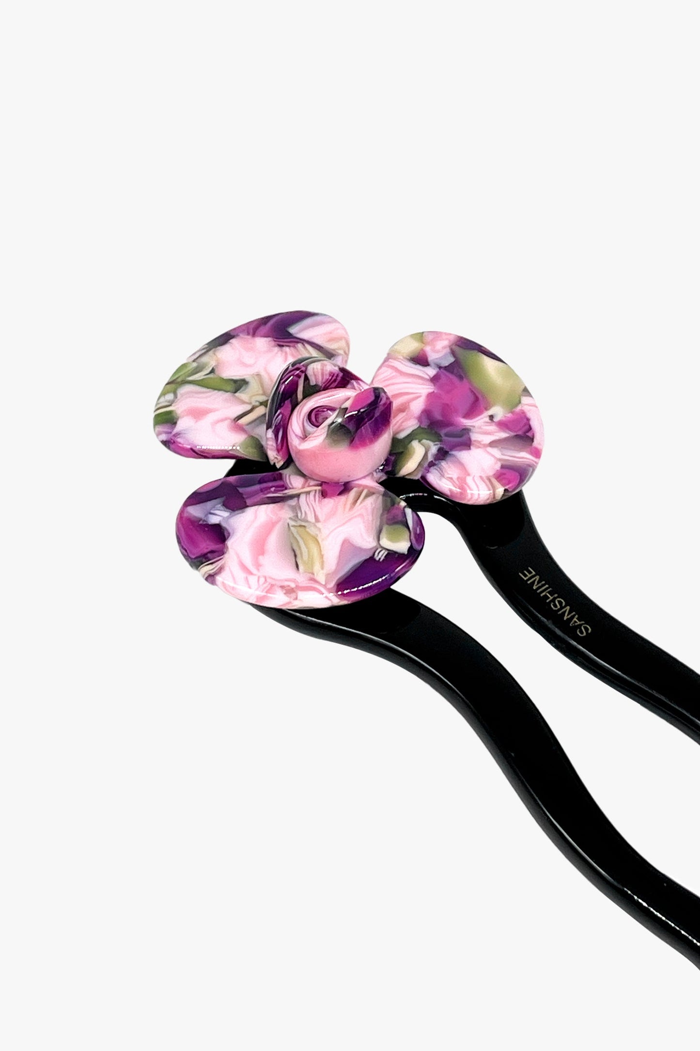 Anna Sui Spring Flower Chignon Hair Pin- Green & Purple