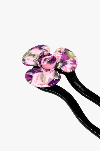 Anna Sui Spring Flower Chignon Hair Pin- Green & Purple