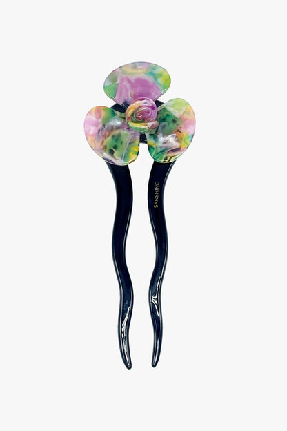 Anna Sui Spring Flower Chignon Hair Pin- Muted Green & Purple