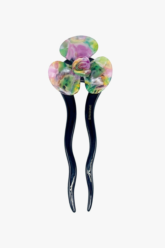 Anna Sui Spring Flower Chignon Hair Pin- Muted Green & Purple