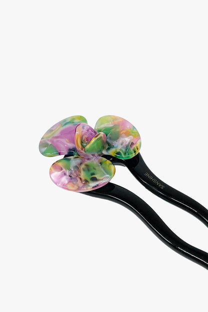 Anna Sui Spring Flower Chignon Hair Pin- Muted Green & Purple