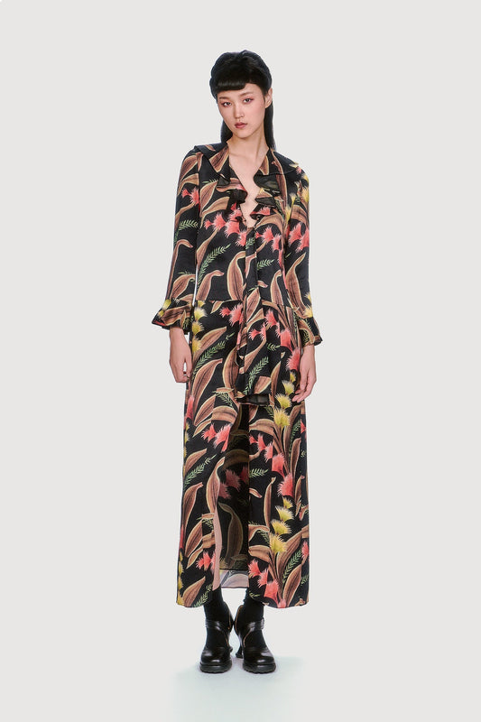 Anna Sui Feather Fern Crinkle Rayon Ruffle Tie Dress