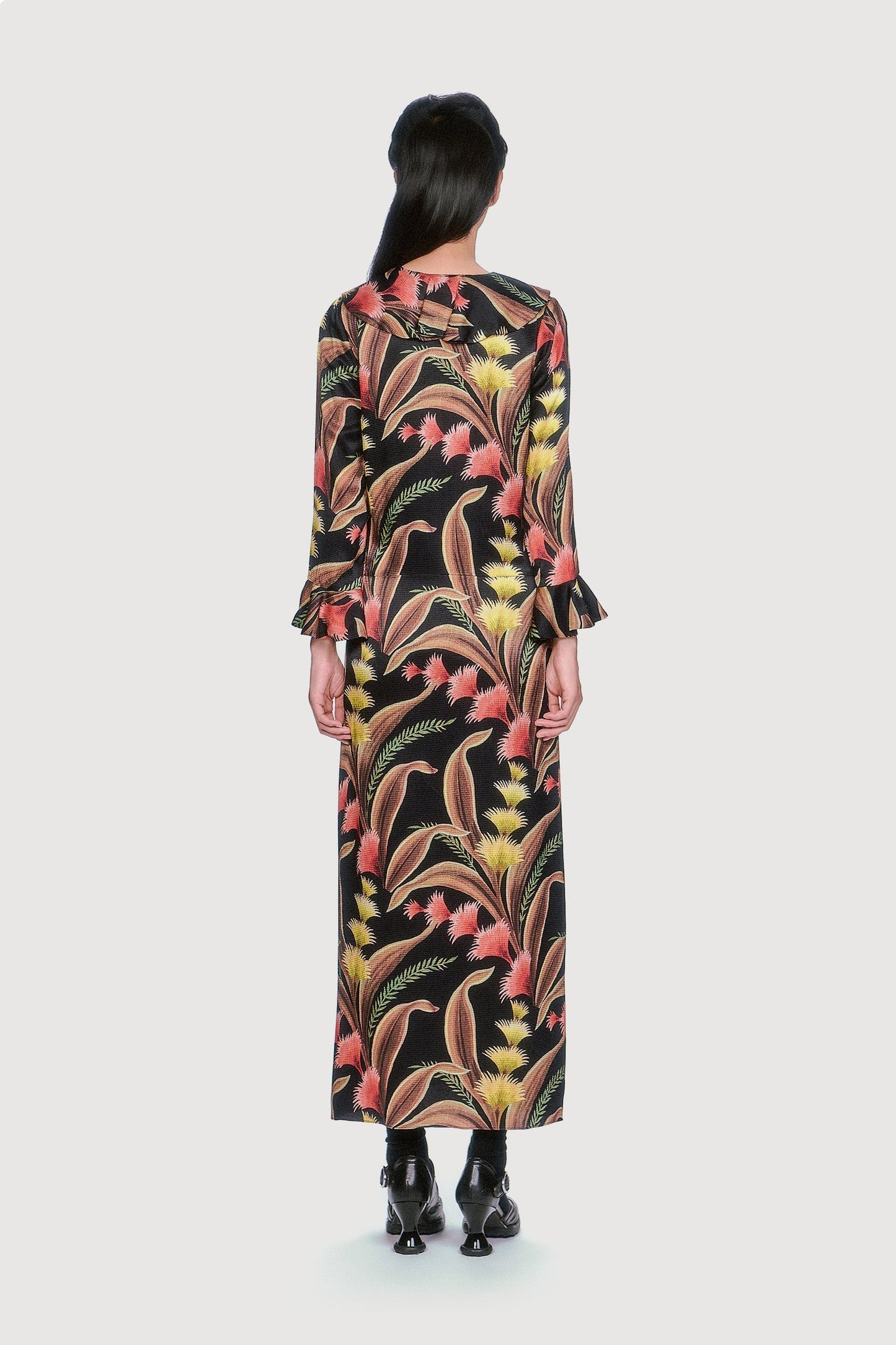 Anna Sui Feather Fern Crinkle Rayon Ruffle Tie Dress