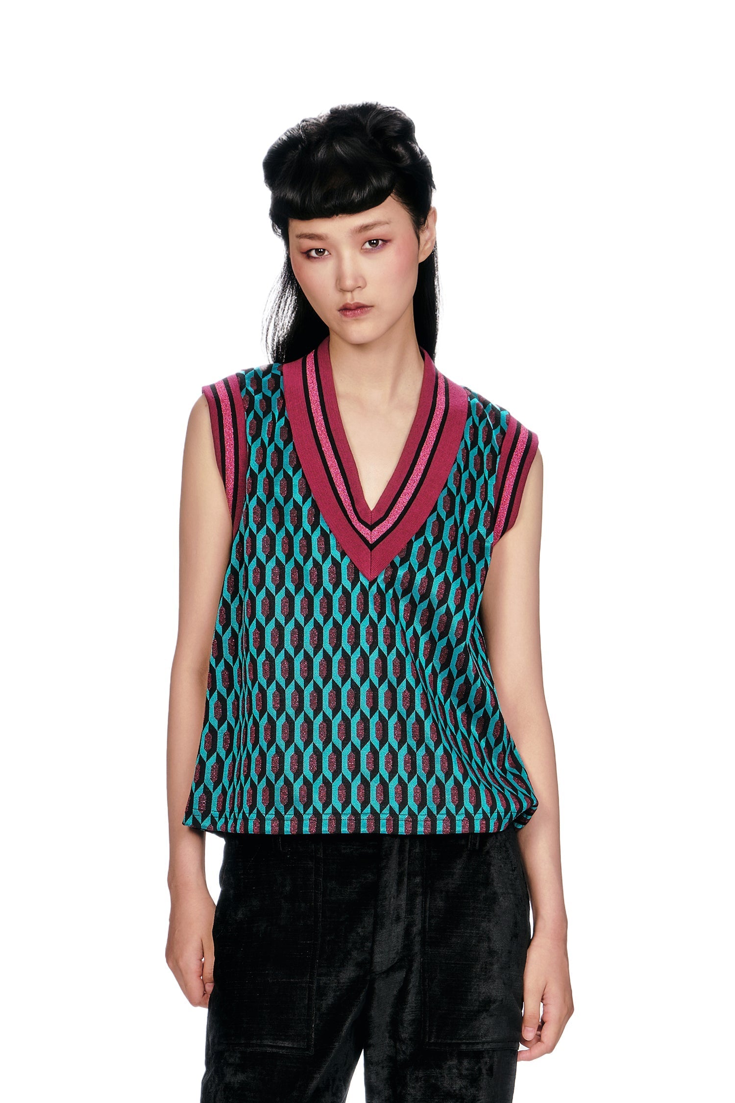 Anna Sui Glitter Geo Jacquard Pullover Vest