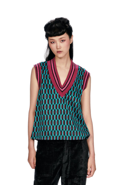 Anna Sui Glitter Geo Jacquard Pullover Vest