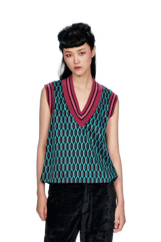 Anna Sui Glitter Geo Jacquard Pullover Vest