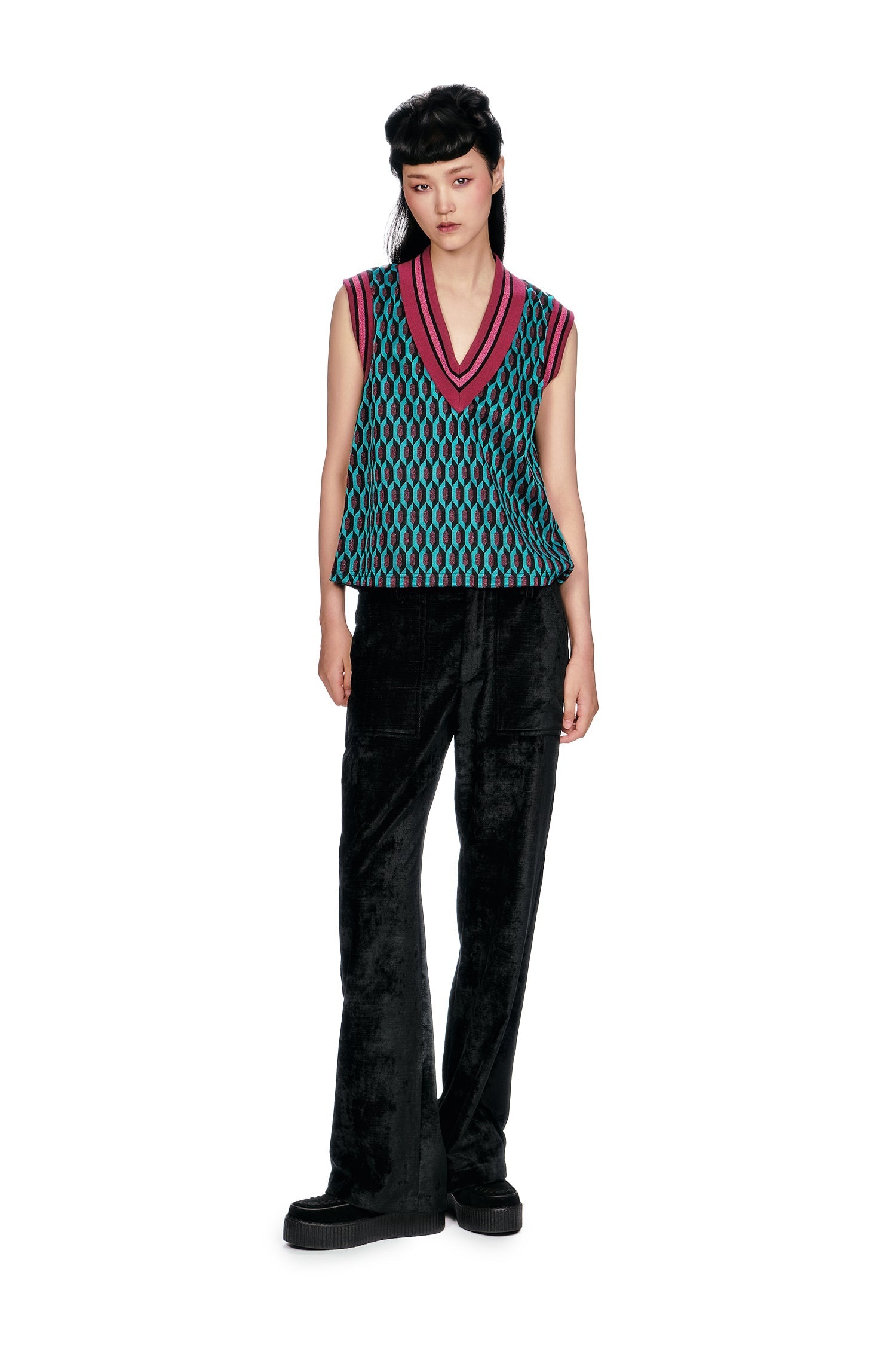 Anna Sui Glitter Geo Jacquard Pullover Vest