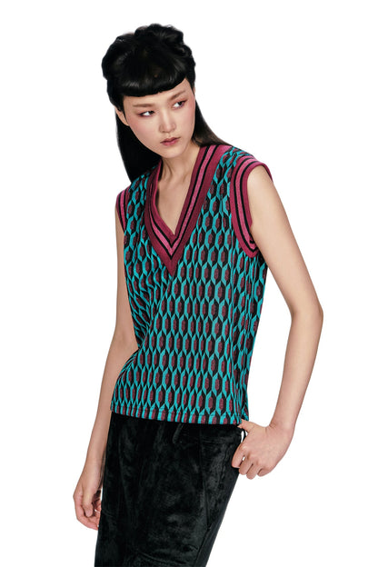 Anna Sui Glitter Geo Jacquard Pullover Vest