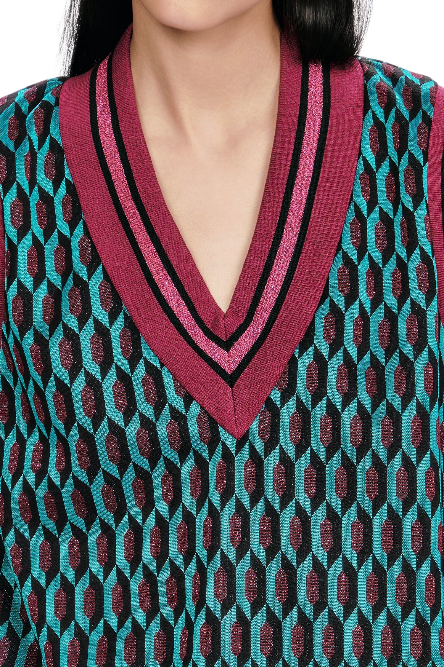 Anna Sui Glitter Geo Jacquard Pullover Vest