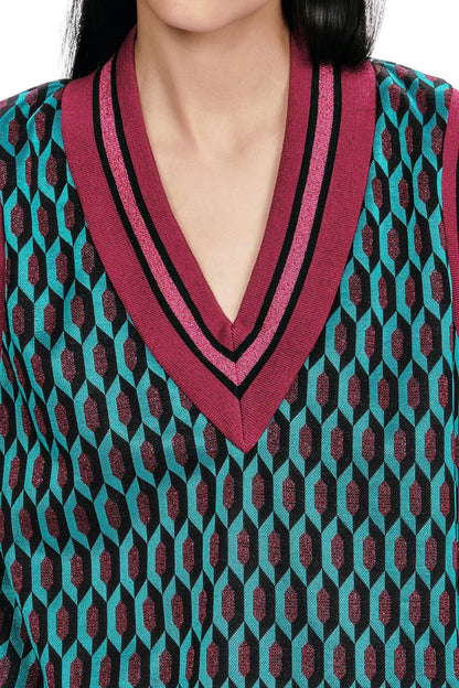 Anna Sui Glitter Geo Jacquard Pullover Vest