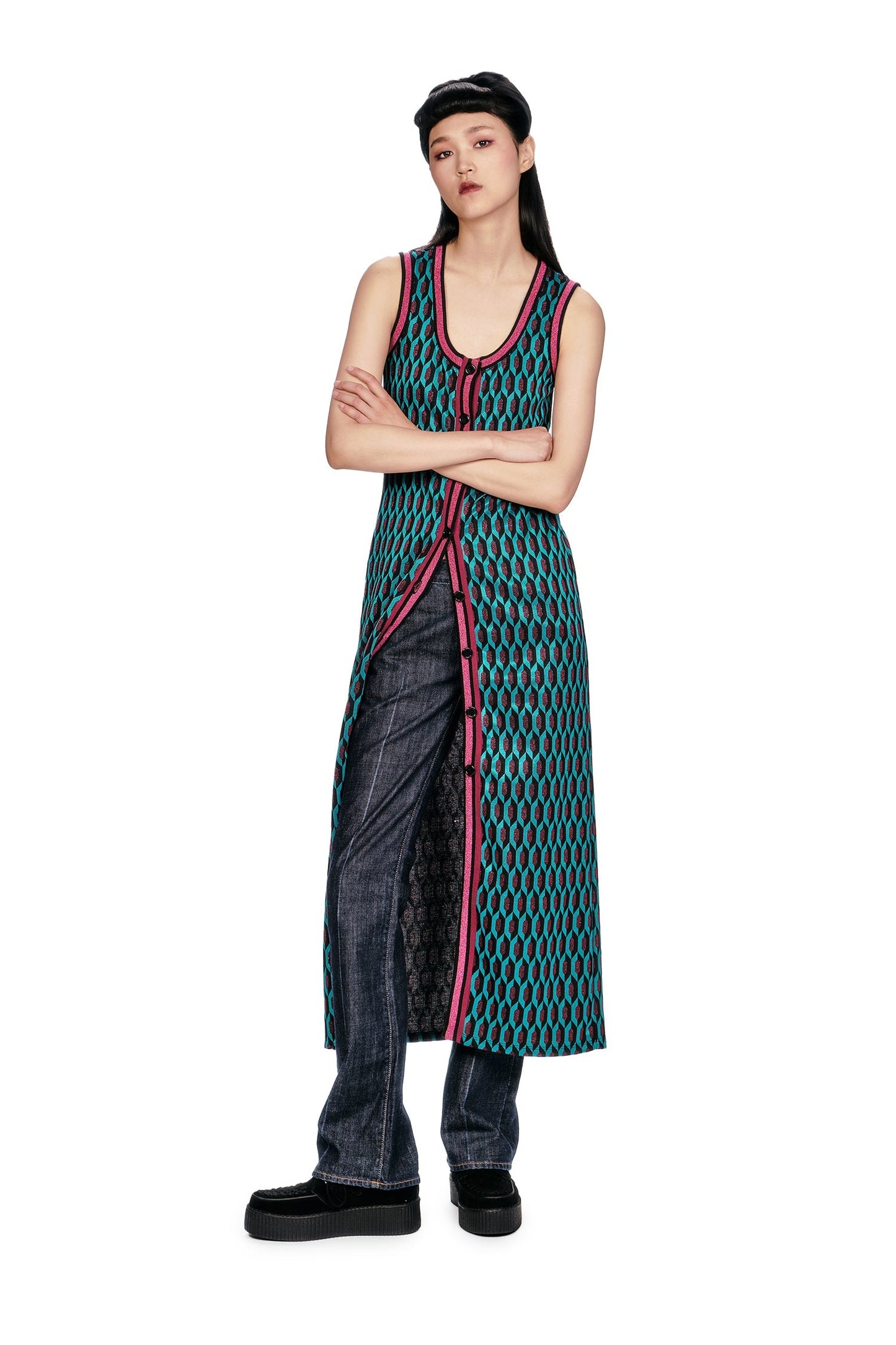 Anna Sui Glitter Geo Jacquard Long Vest