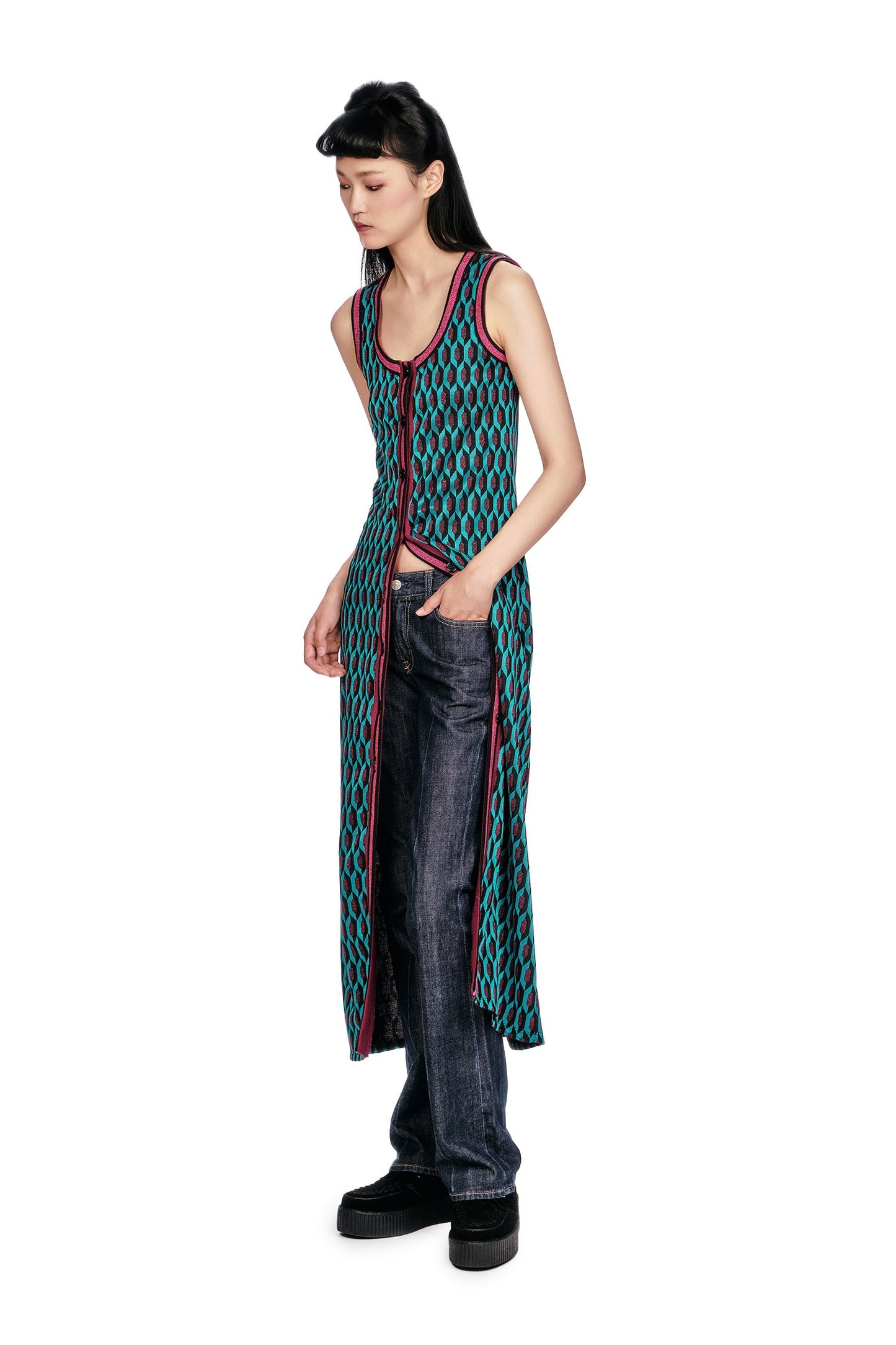 Anna Sui Glitter Geo Jacquard Long Vest