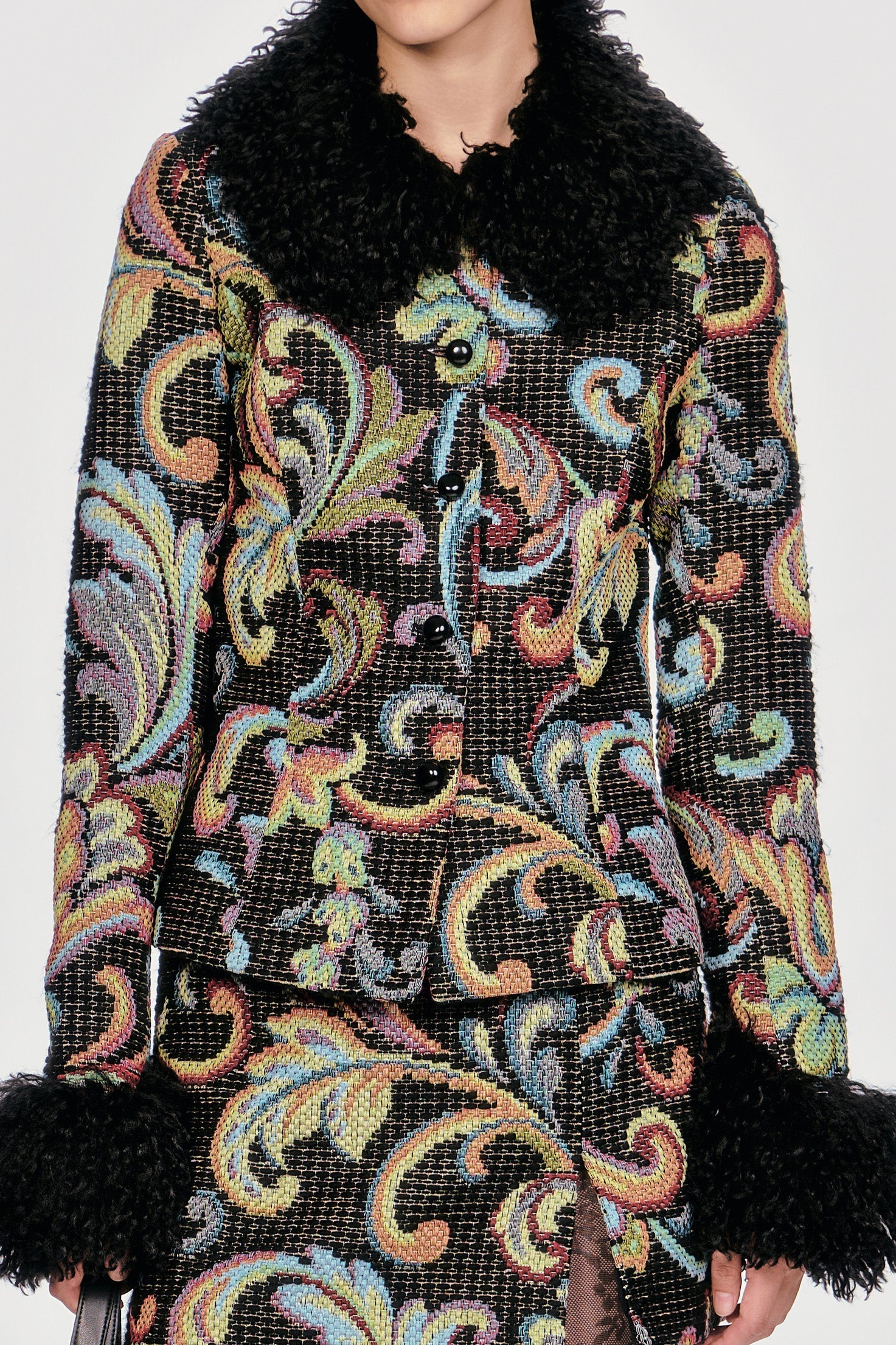 Anna Sui Tapestry Faux Fur Jacket