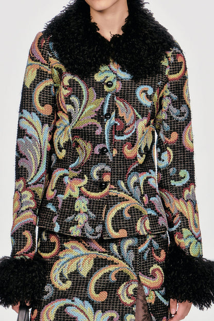 Anna Sui Tapestry Faux Fur Jacket