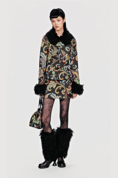 Anna Sui Tapestry Faux Fur Jacket