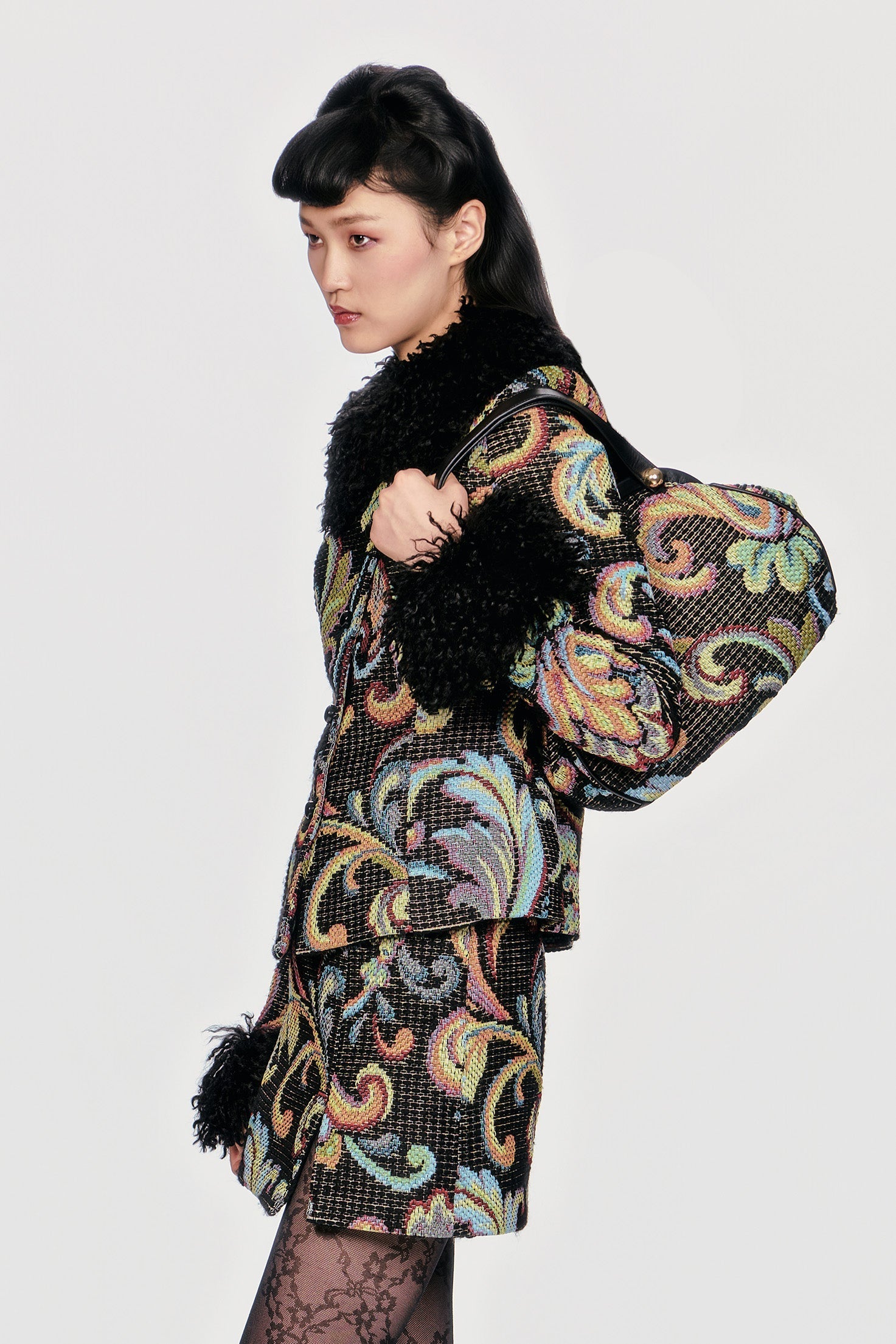 Anna Sui Tapestry Faux Fur Jacket