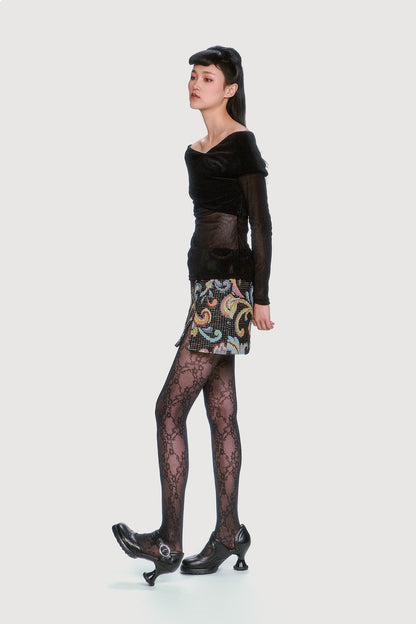 Anna Sui Velvet Mesh Off the Shoulder Top - Black