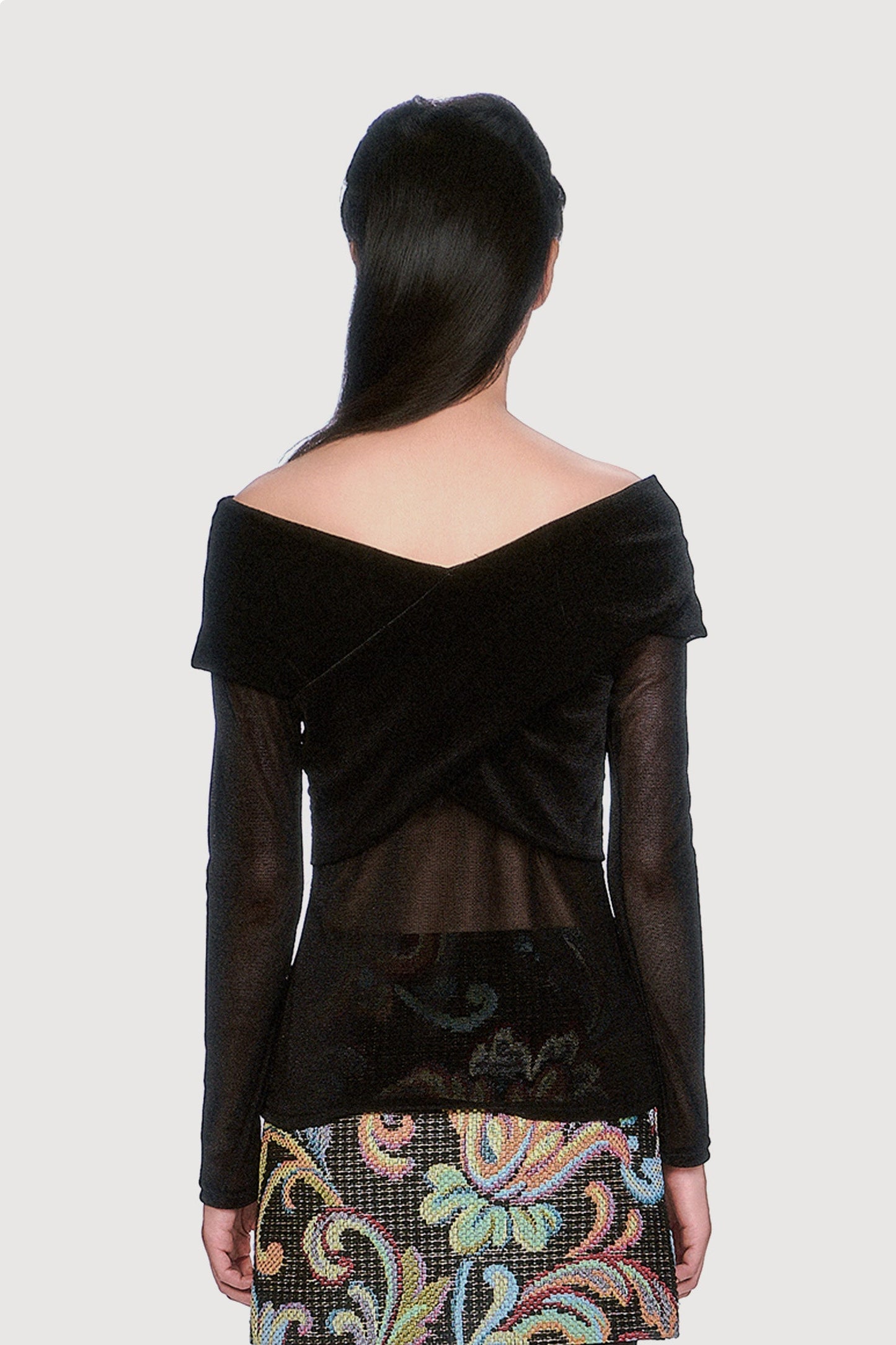 Anna Sui Velvet Mesh Off the Shoulder Top - Black