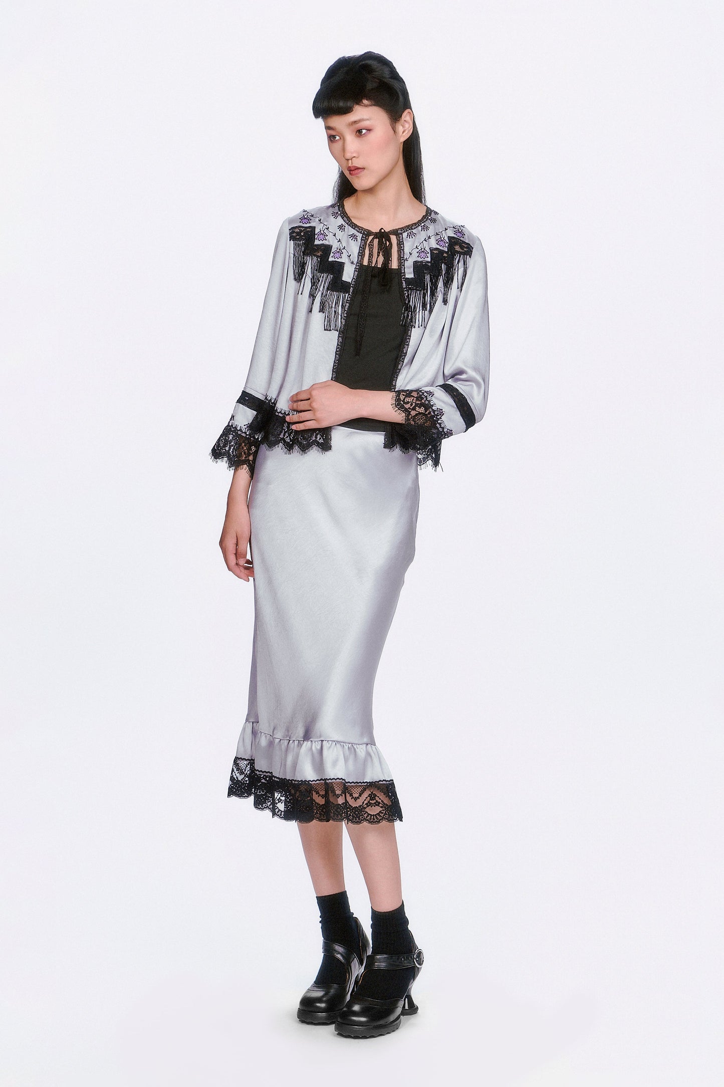 Anna Sui Boudoir Satin Lace Skirt