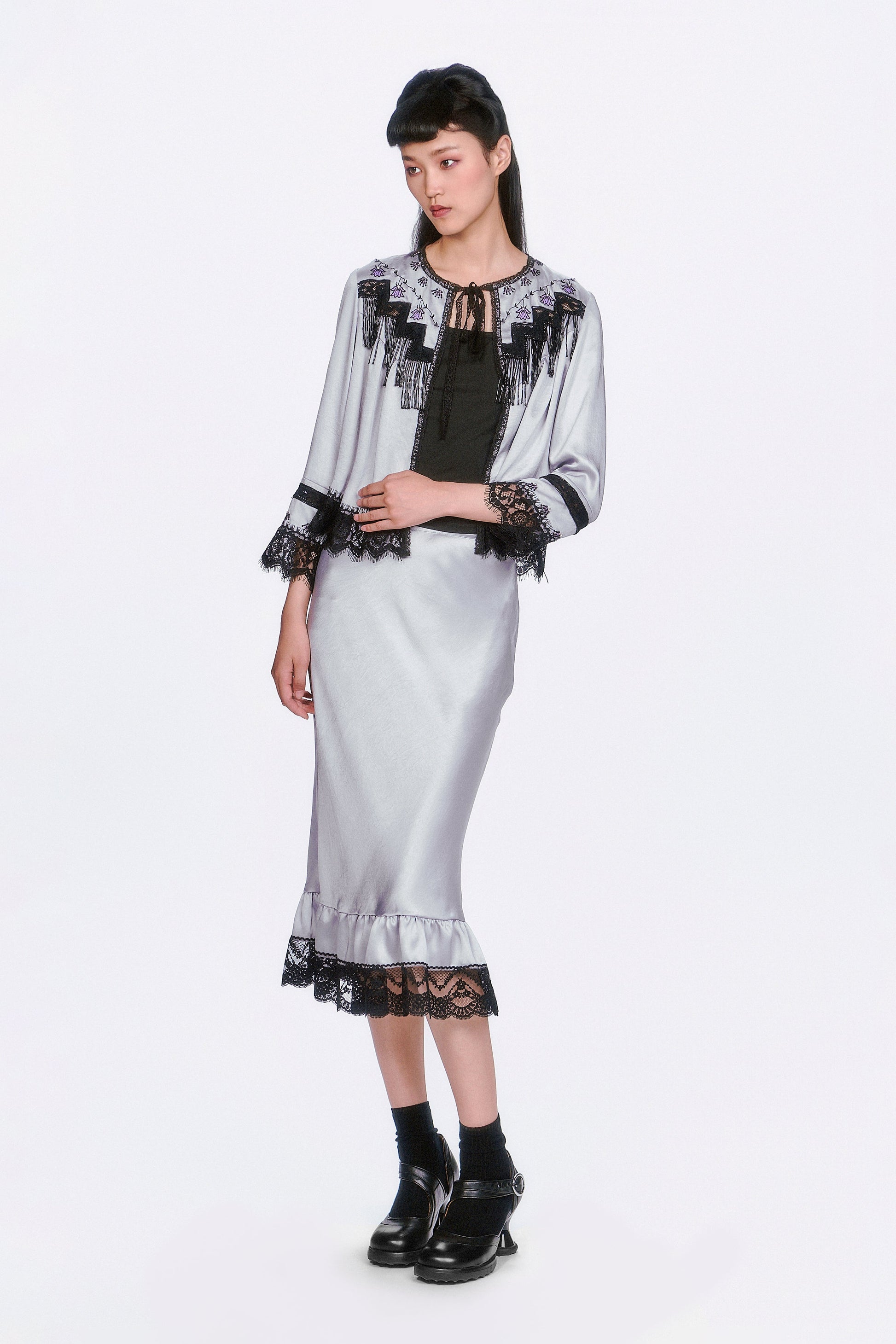 Anna Sui Boudoir Satin Lace Skirt