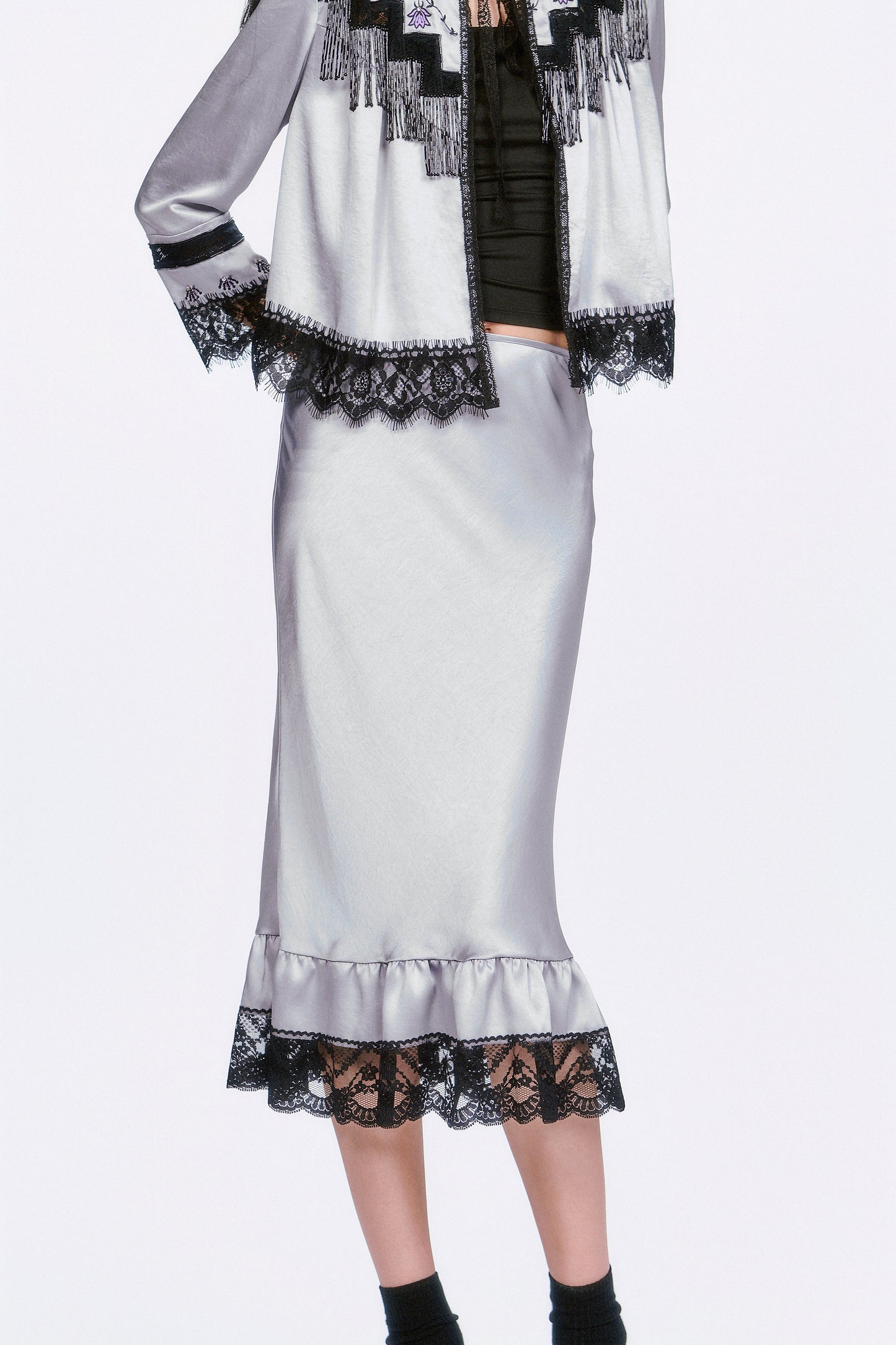 Anna Sui Boudoir Satin Lace Skirt