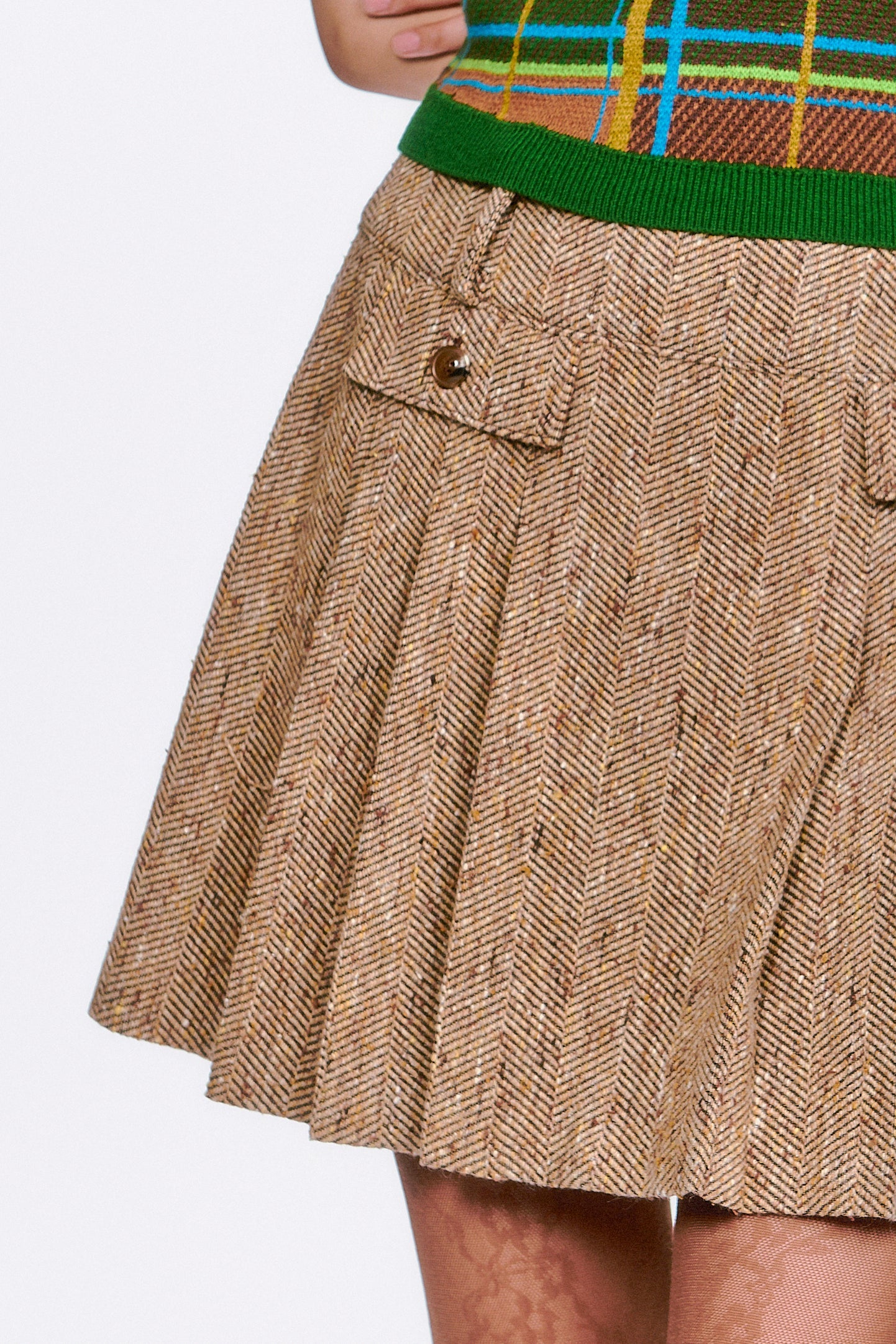Anna Sui Herringbone Pleated Skirt