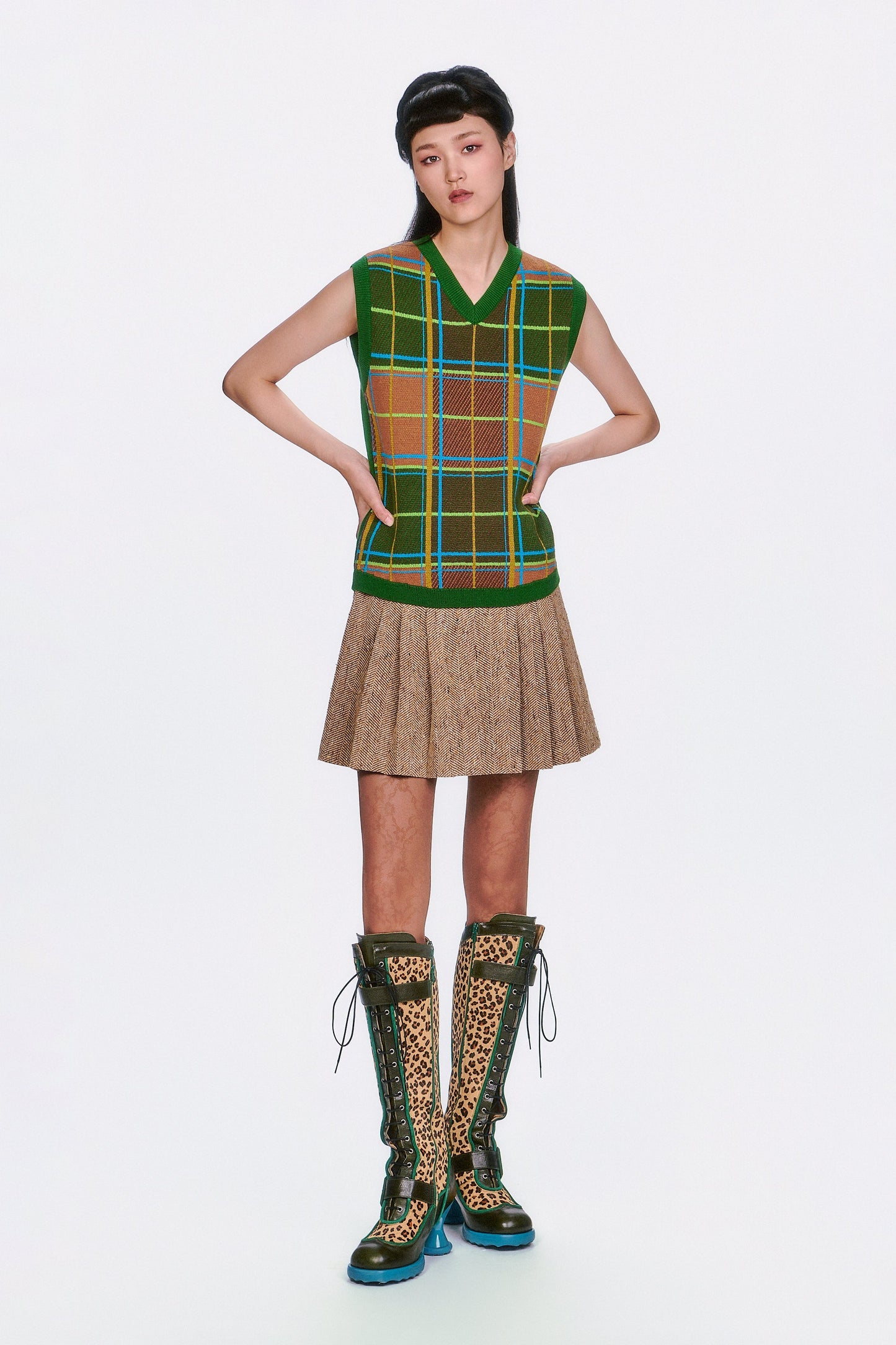 Anna Sui Herringbone Pleated Skirt