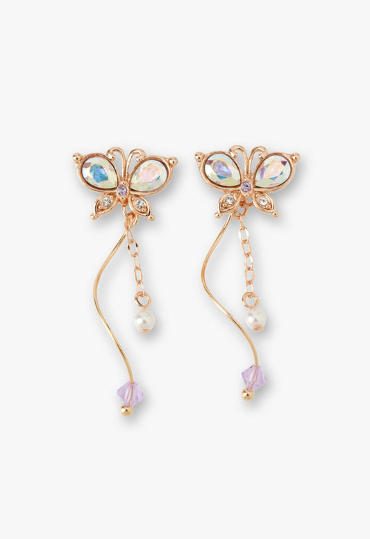 Anna Sui Rose Gold Butterfly Stud Earrings with Detachable Dangle